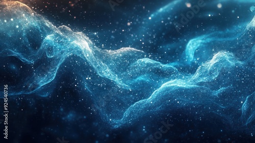 Abstract Blue and White Swirling Pattern with Glowing Particles