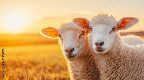 Peaceful farmhouse animals, rustic elements, sunset ambiance