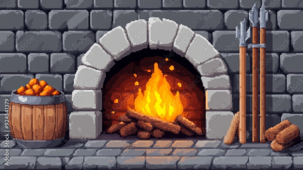 Obraz premium Pixel art dungeon, fantasy elements, detailed textures, retro adventure game