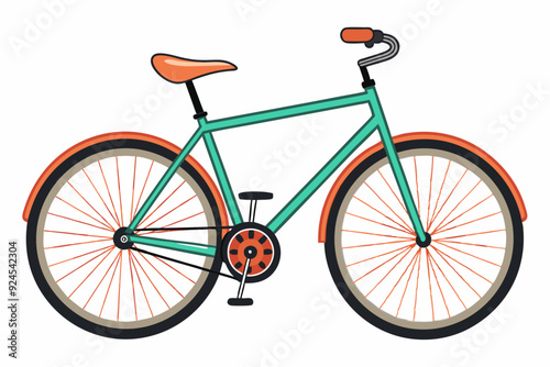 Cartoon illustration of a teal and orange bicycle