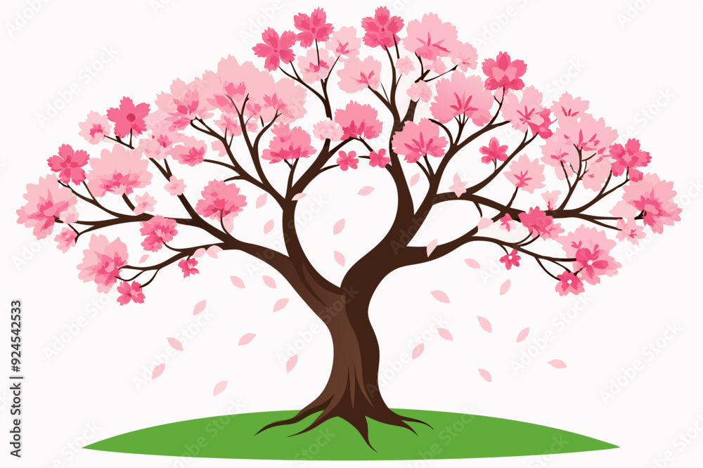 Obraz premium Pink Cherry Blossom Tree with Falling Petals