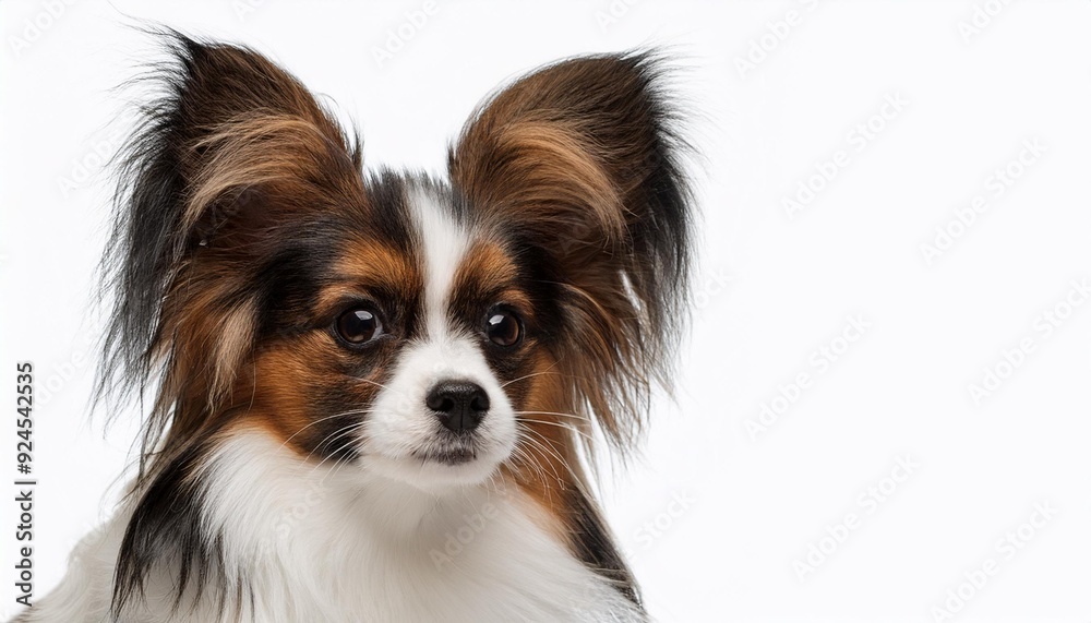 パピヨンのポートレート（Papillon portrait on white background）
