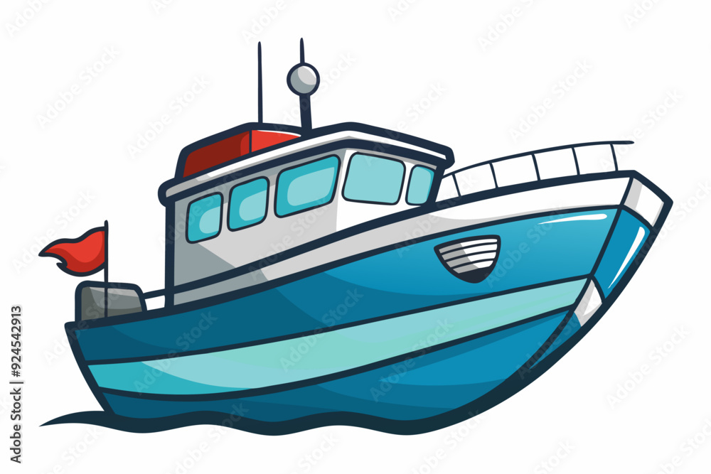 A Cartoon Blue Boat With a Red Flag and White Details A Cartoon Blue Boat With a Red Flag and White Details