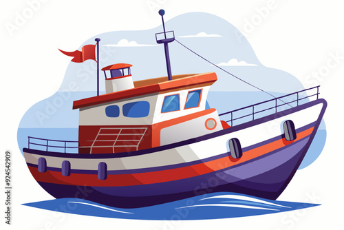 Red and Blue Fishing Boat Sailing on Blue Ocean