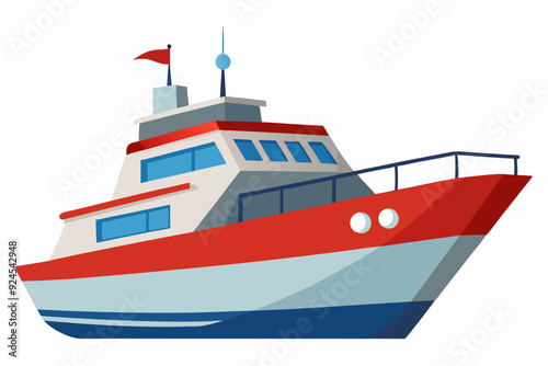 Red and White Motorboat with Blue Details