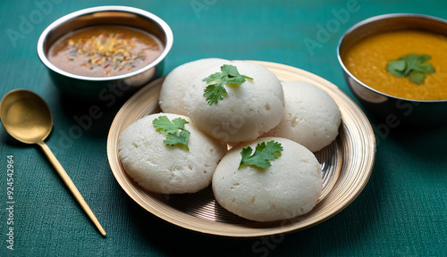 Fluffy Idli with Tangy Sambar and Coconut Chutney