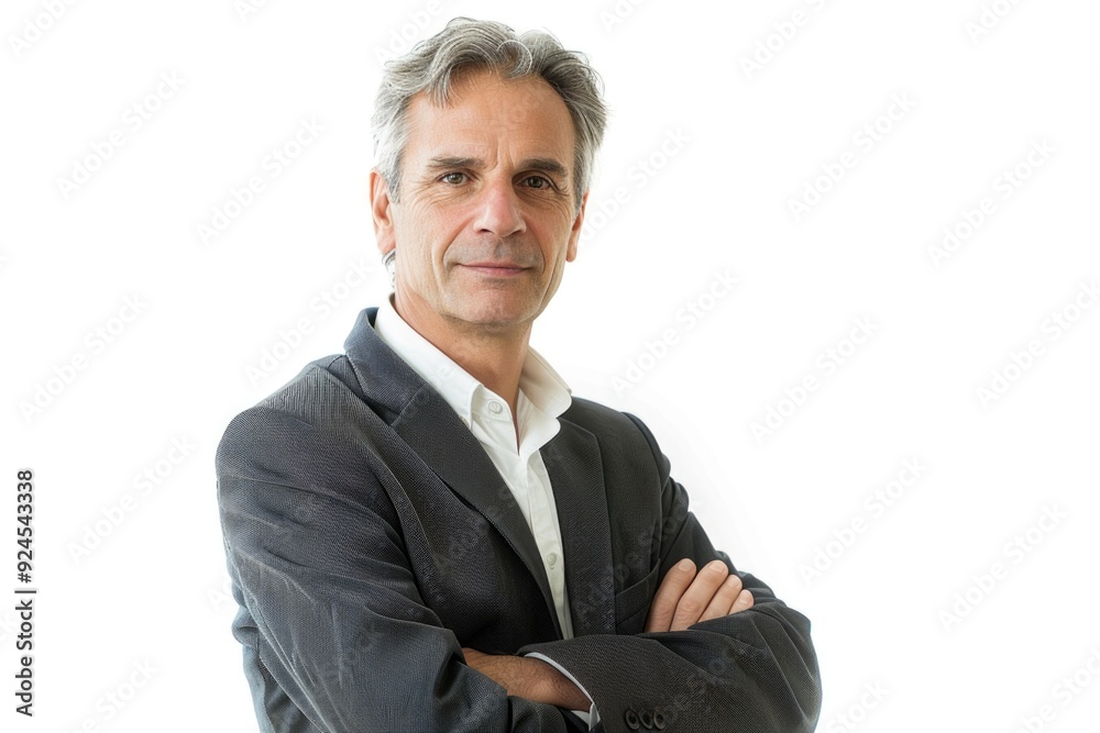 A professional man stands with his arms crossed, conveying confidence and assertiveness A professional man stands with his arms crossed, conveying confidence and assertiveness