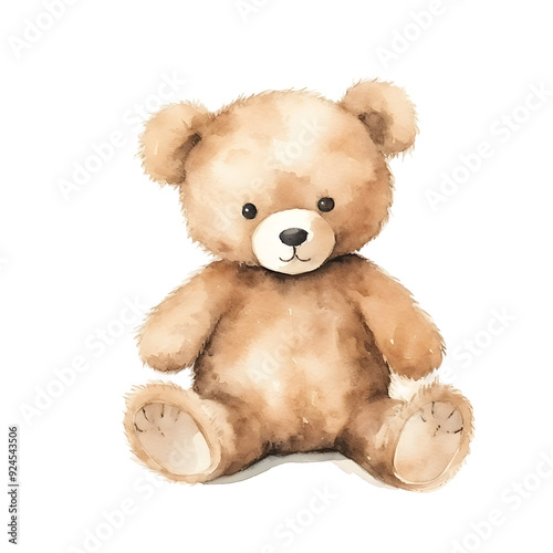 Charming Watercolor Teddy Bear with Warm Comforting Smile on White Background