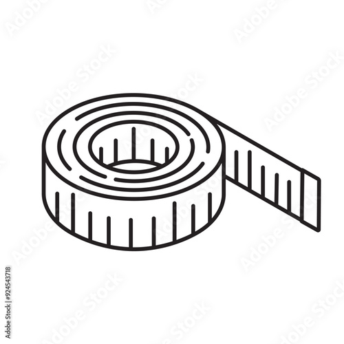 Rolled-up tapeline vector line icon for Tape Measure Day on July 14. Tailoring outline symbol.