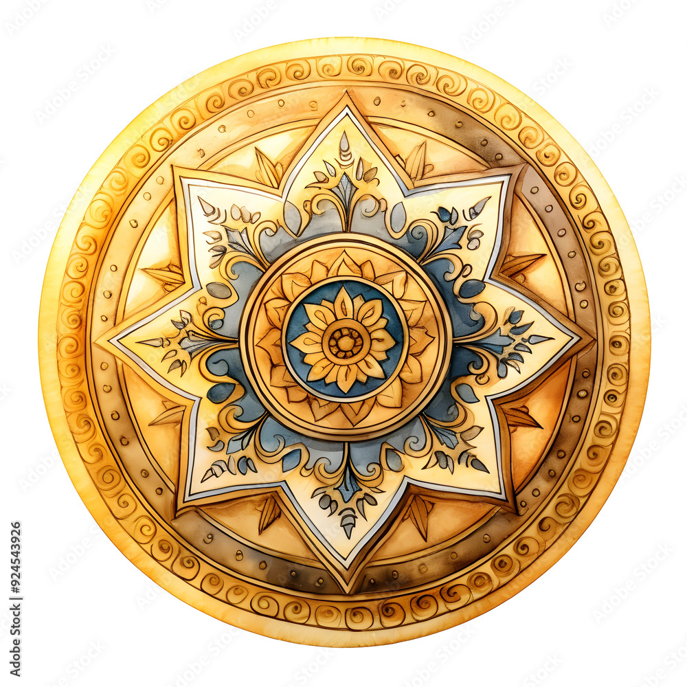 Obraz premium Intricate Metallic Mandala with Rich Gold Tones and Dazzling Symmetrical Patterns
