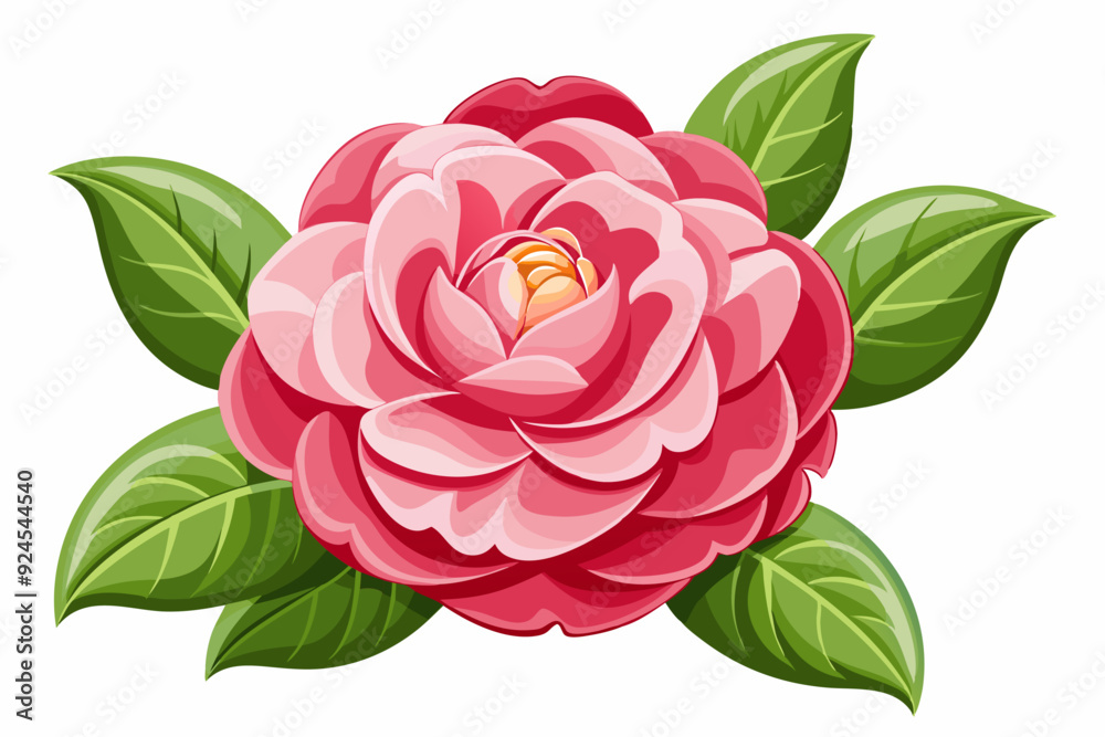 Pink Camellia Flower with Green Leaves Pink Camellia Flower with Green Leaves