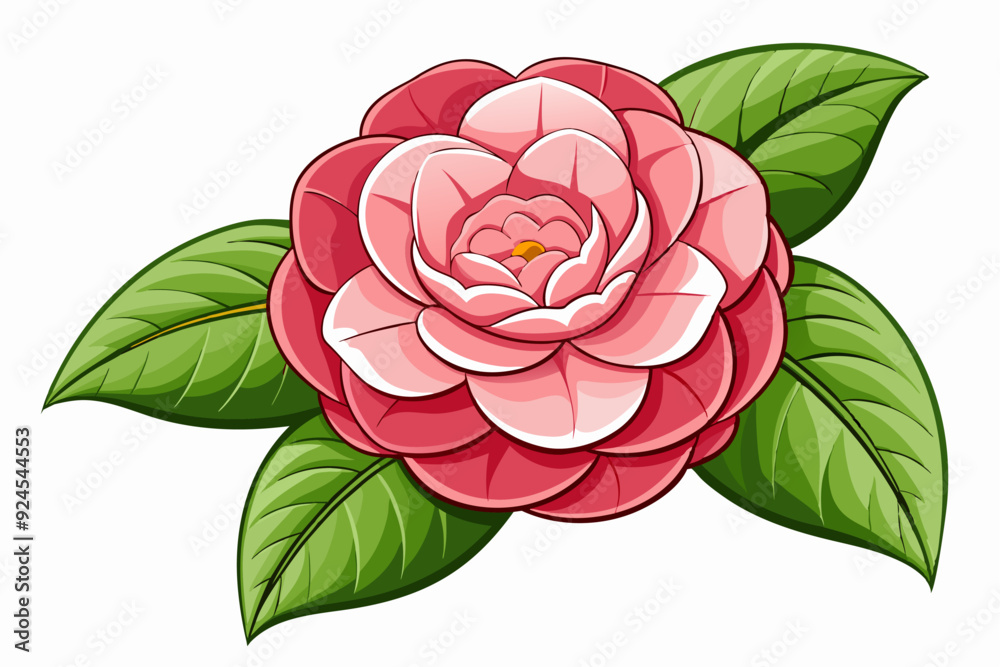 Pink Camellia Flower with Green Leaves Pink Camellia Flower with Green Leaves