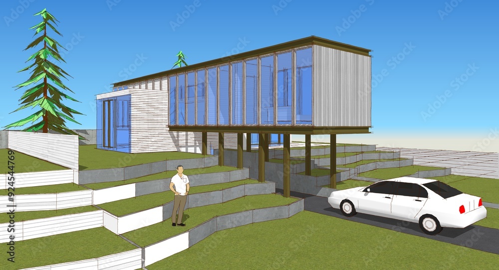 Obraz premium townhouse architectural sketch 3d illustration