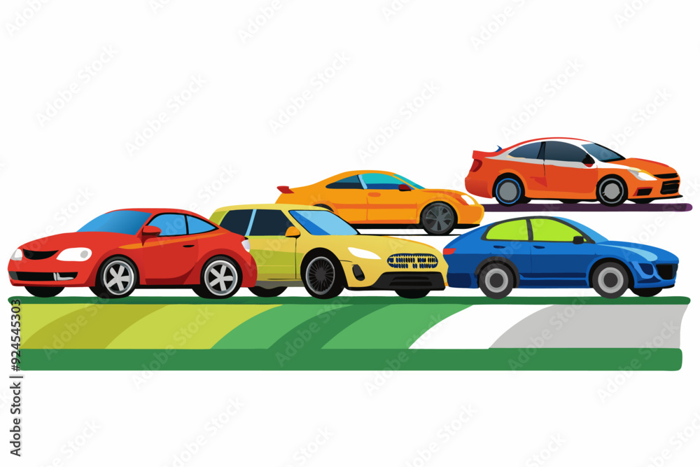 Four Cars of Different Colors Parked in a Row Four Cars of Different Colors Parked in a Row