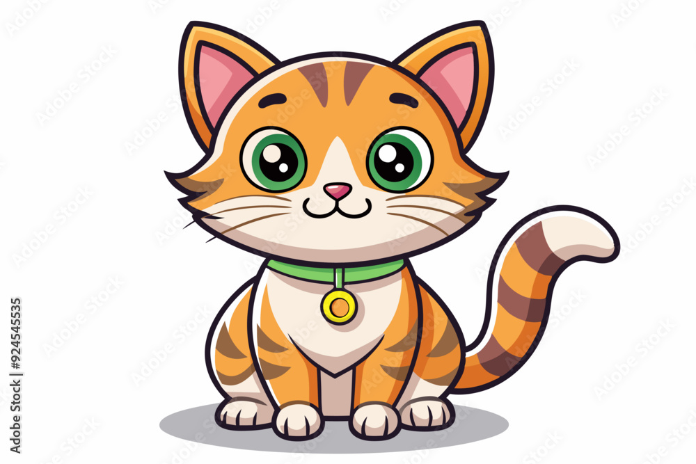 Cute Cartoon Orange Tabby Cat with Green Eyes and a Collar Cute Cartoon Orange Tabby Cat with Green Eyes and a Collar