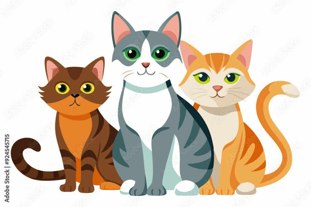 Obraz premium Three Cartoon Cats Sitting Together