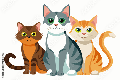 Three Cartoon Cats Sitting Together