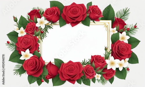 Title: Flower frame design with empty center for your card text. Decoration for invitations of greeting.