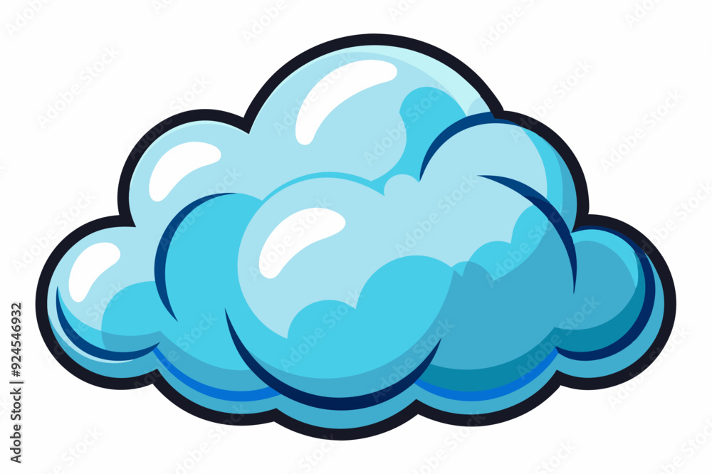 Cartoon Illustration of a Blue Cloud with White Highlights Cartoon Illustration of a Blue Cloud with White Highlights
