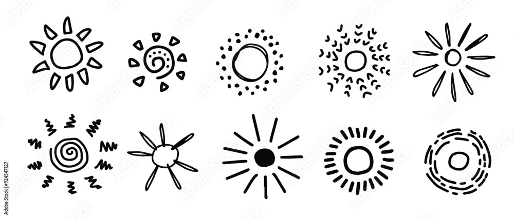 Doodle hand drawn sun drawing illustrations Doodle hand drawn sun drawing illustrations