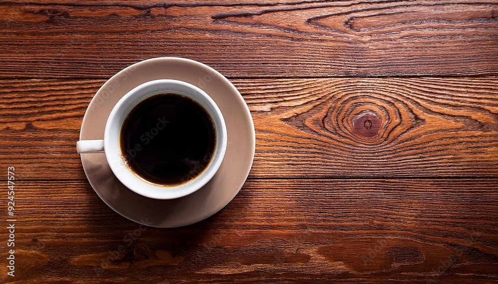 A bird's-eye view of a coffee cup with a saucer. A bird's-eye view of a coffee cup with a saucer.