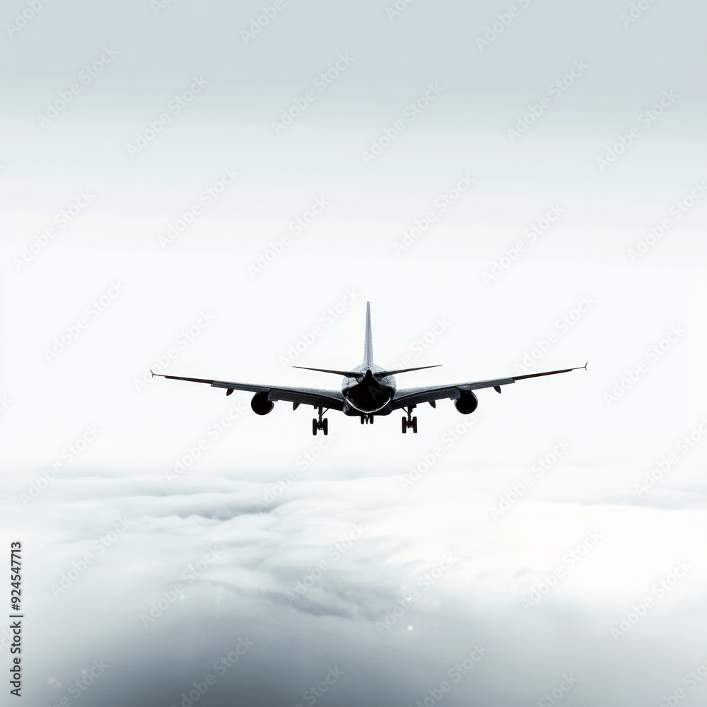 International Civil Aviation Day. Flying plane against sky and clouds. Free space for text. For banner, poster, card, travel agencies, vacation promotions, airline technology websites International Civil Aviation Day. Flying plane against sky and clouds. Free space for text. For banner, poster, card, travel agencies, vacation promotions, airline technology websites