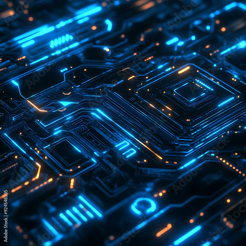 Futuristic Holographic Digital Background with Neon Gradient and Cyber Tech Elements