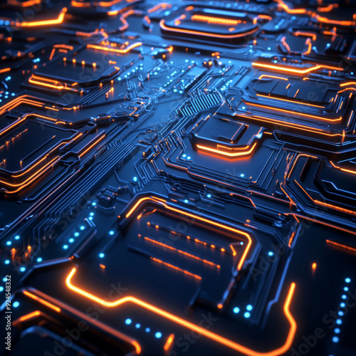 Futuristic Holographic Digital Background with Neon Gradient and Cyber Tech Elements