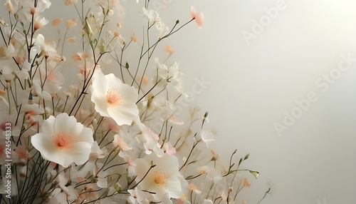 Colorful flowers are intertwined with a soft background to show the beauty of nature. photo