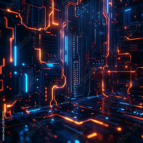 Futuristic Holographic Digital Background with Neon Gradient and Cyber Tech Elements