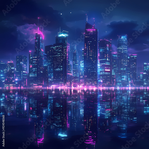 Futuristic Holographic Digital Background with Neon Gradient and Cyber Tech Elements