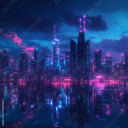 Futuristic Holographic Digital Background with Neon Gradient and Cyber Tech Elements