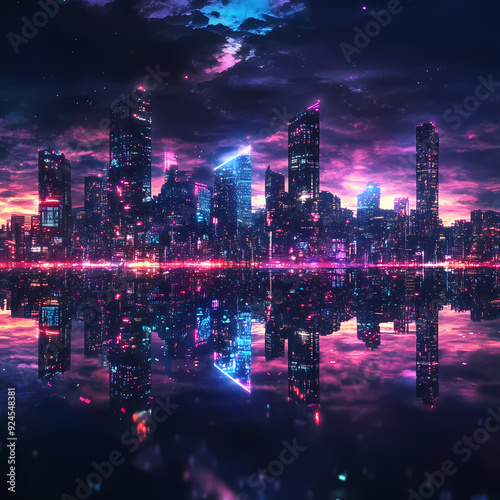 Futuristic Holographic Digital Background with Neon Gradient and Cyber Tech Elements
