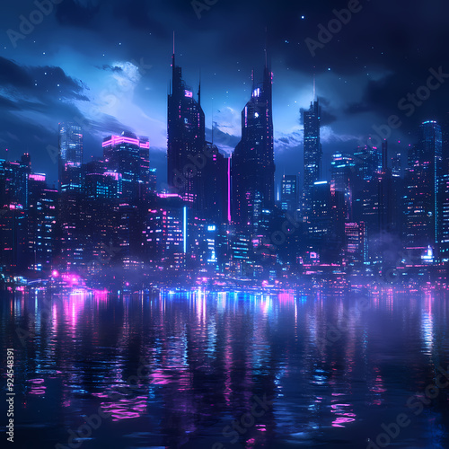 Futuristic Holographic Digital Background with Neon Gradient and Cyber Tech Elements