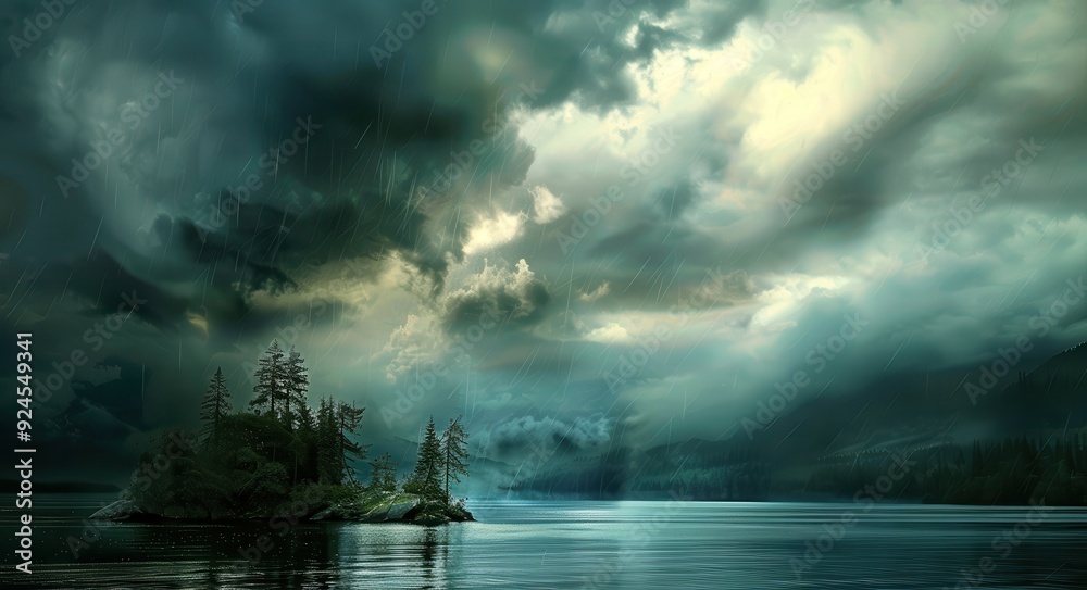 Fototapeta premium Stormy Clouds and Rain: Dramatic Sky in Nature's Fury