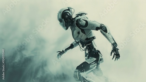 Artistic depiction of a robotic exoskeleton, showing how it assists human movement and provides support through wearable technology