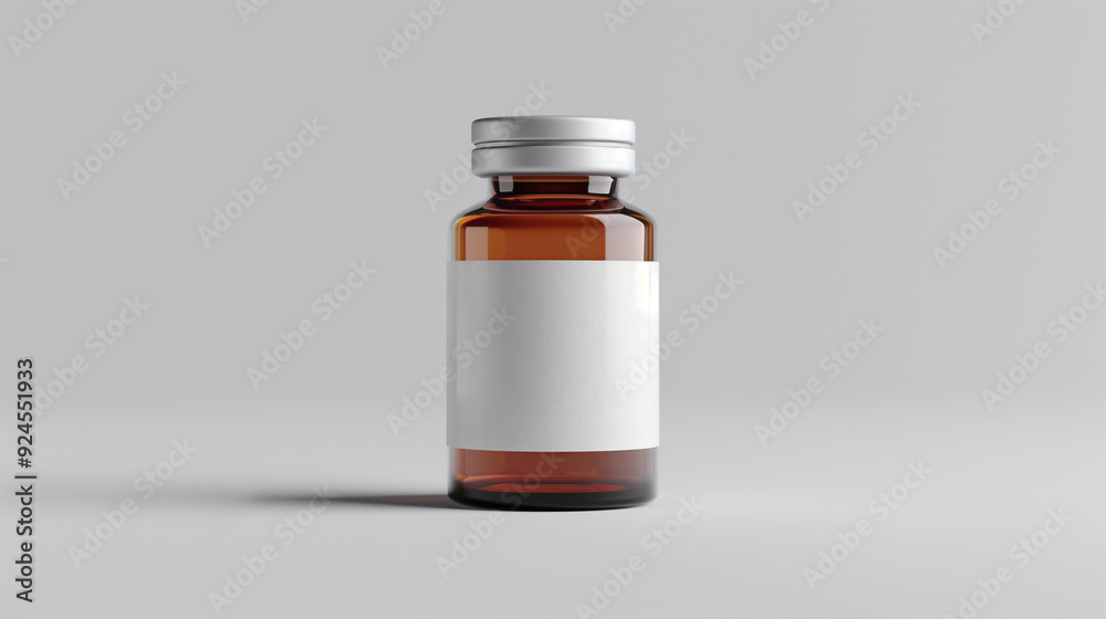 medical vial isolated on white with blank white label for logo mockup branding, glass bottle mockup 