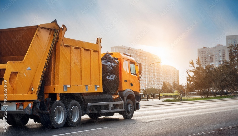 Garbage collection with garbage truck in the city