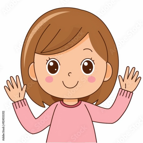 A cheerful girl greets with a wave, spreading joy and warmth in a simple moment of connection.