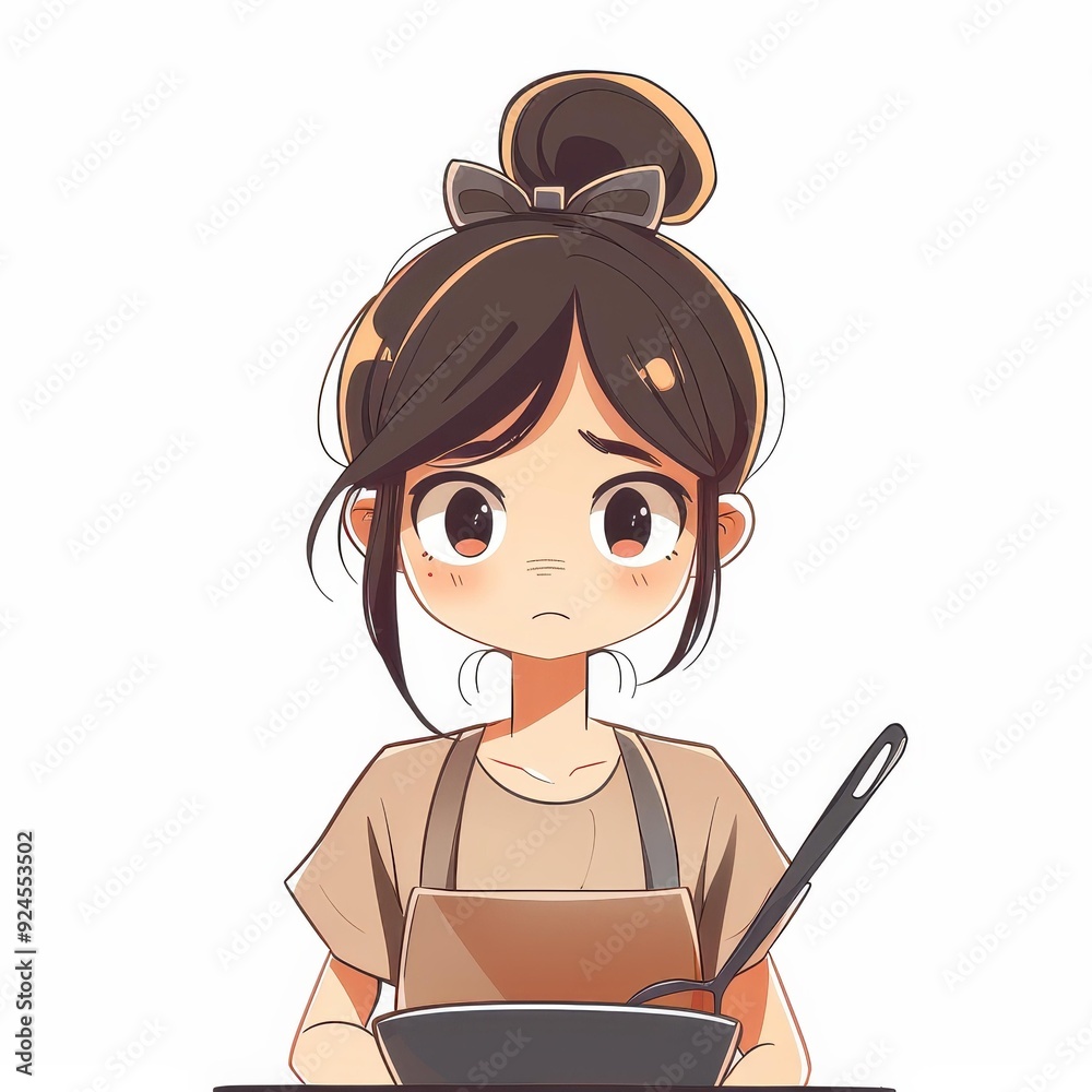 A cute illustration of a woman in an apron, cooking happily in a minimalist style, set against a clean white background. A cute illustration of a woman in an apron, cooking happily in a minimalist style, set against a clean white background.