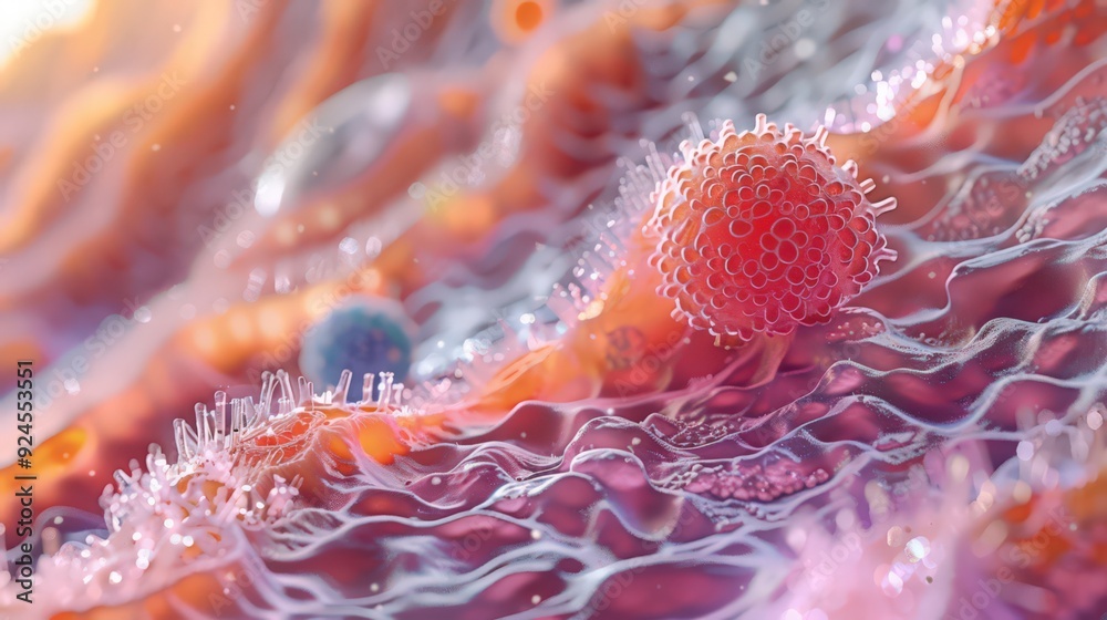 Artistic depiction of human skin cells, illustrating the layers of the ...