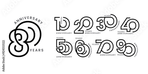 10 20 30 to 90 years anniversary logo template design