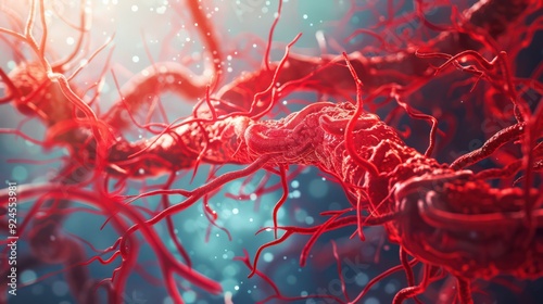 Artistic depiction of the circulatory system, illustrating the network of arteries, veins, and capillaries that transport blood photo