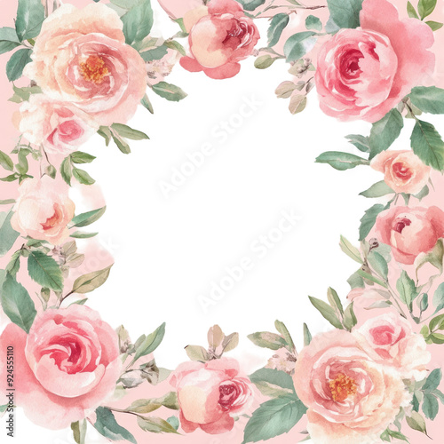 Pink Watercolor Roses Illustration Border Frame