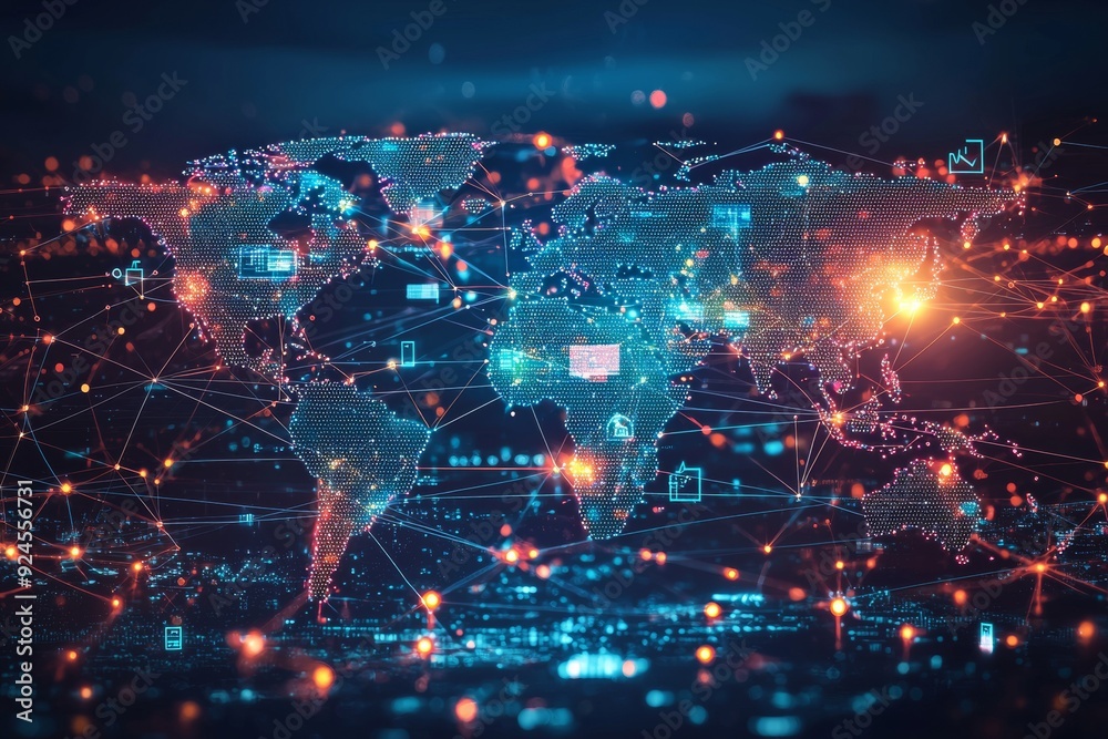 Obraz premium Global Digital Business Network Connection Illustration created with Generative AI