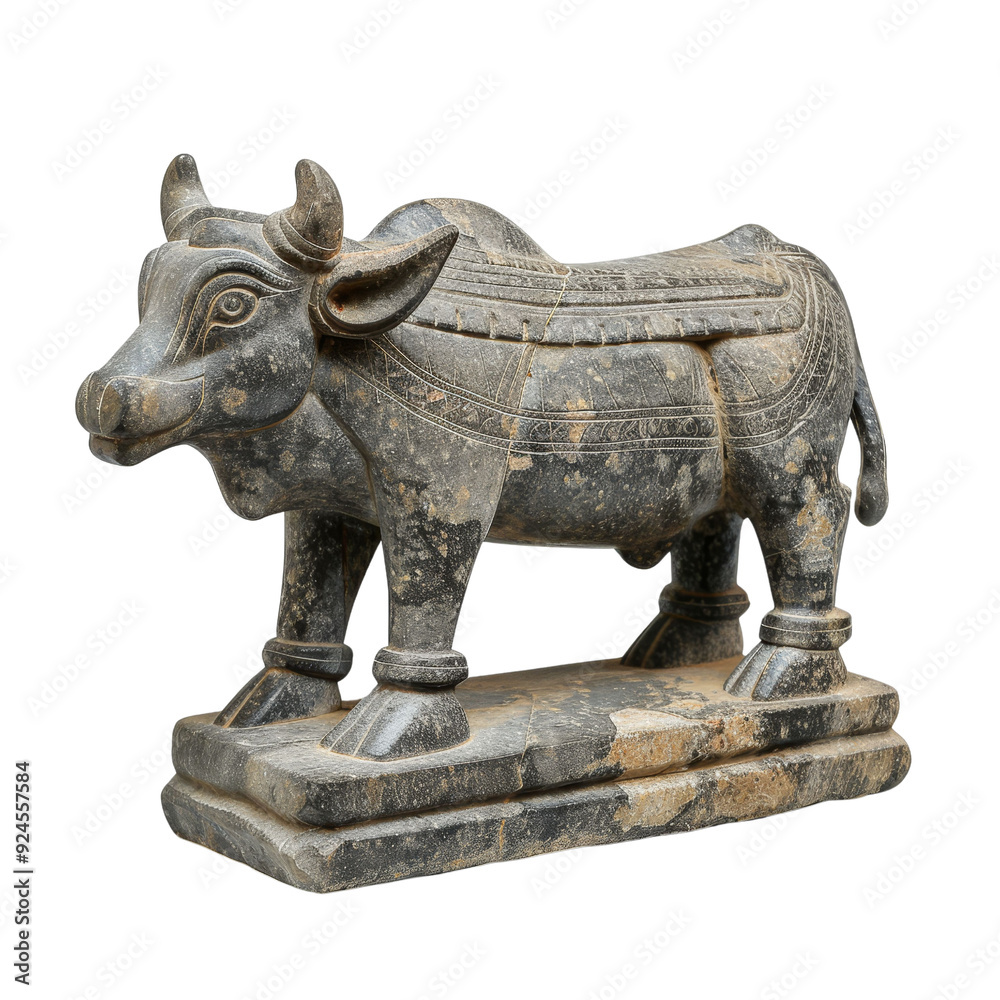 A beautifully carved stone statue of a cow, isolated on white background, transparent background A beautifully carved stone statue of a cow, isolated on white background, transparent background