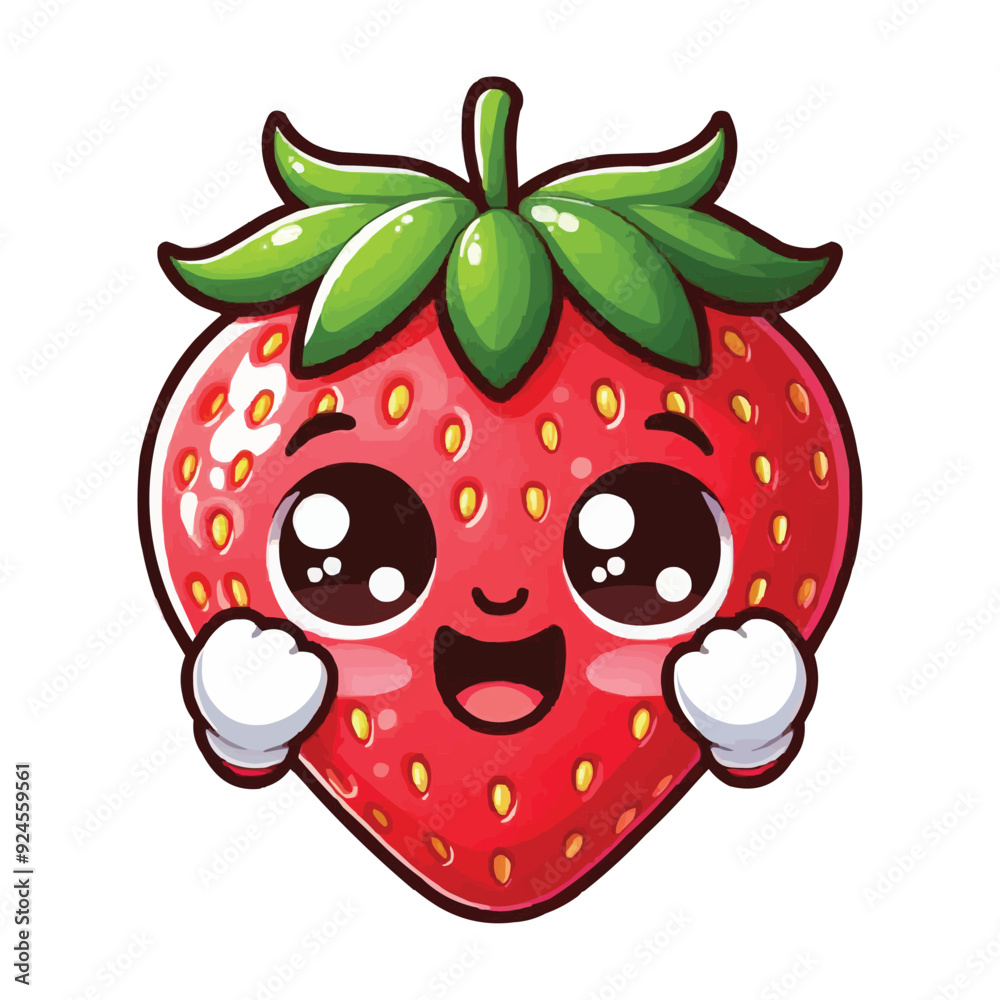Obraz premium Cute cartoon Strawberry with happy face vector