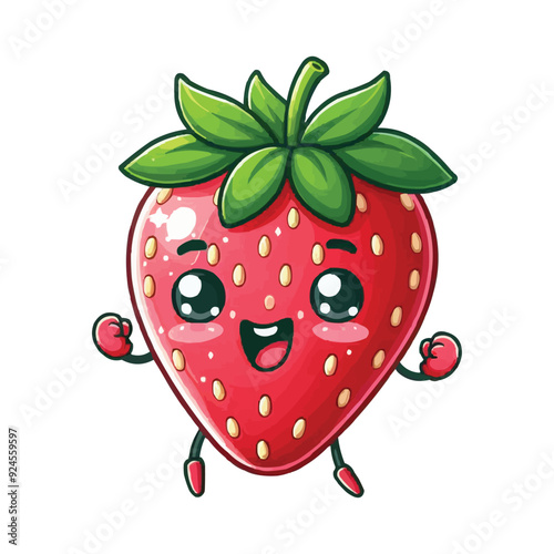 Cute cartoon Strawberry with happy face vector