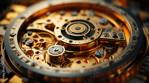 Wallpaper Mural A close up of a gold watch with a black face. The watch is made of metal and has a gold band Torontodigital.ca