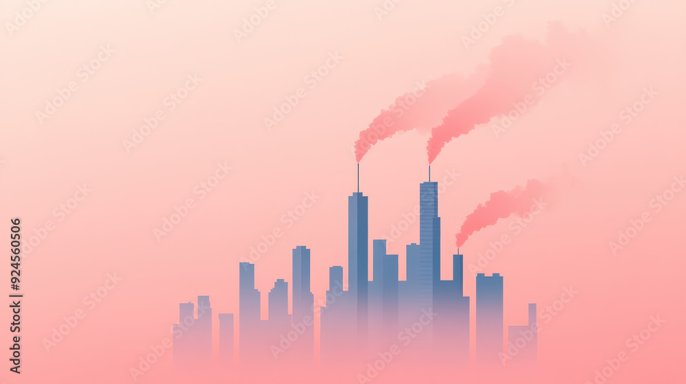 Fototapeta premium City skyline with carbon emission levels highlighted, carbon footprint, urban pollution 